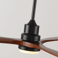Hot sales 60 Inch Modern Black Ceiling Fan With Light 3 Solid Wood Blades Remote Control Reversible DC Motor With Dimmable LED