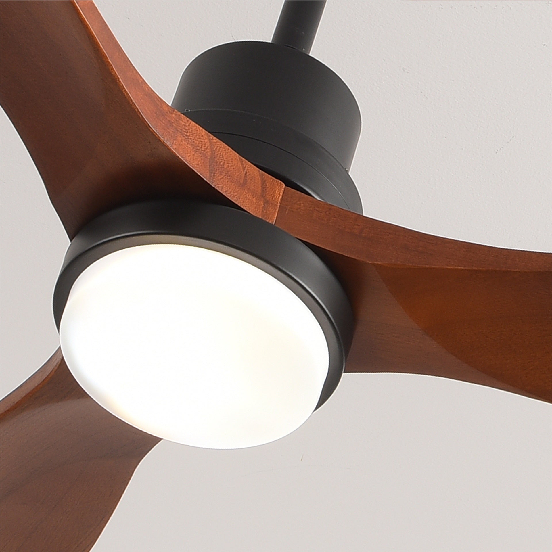 Hot sales 60 Inch Modern Black Ceiling Fan With Light 3 Solid Wood Blades Remote Control Reversible DC Motor With Dimmable LED