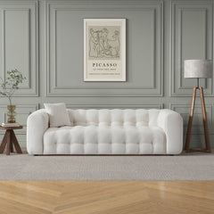 Eden Modern Tufted Chesterfield Boucle Fabric Sofa in Cream, Luxurious and Comfortable Living Room Furniture 33"H x 86.6"W x 37.4"D for Living Room