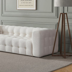 Eden Modern Tufted Chesterfield Boucle Fabric Sofa in Cream, Luxurious and Comfortable Living Room Furniture 33"H x 86.6"W x 37.4"D for Living Room