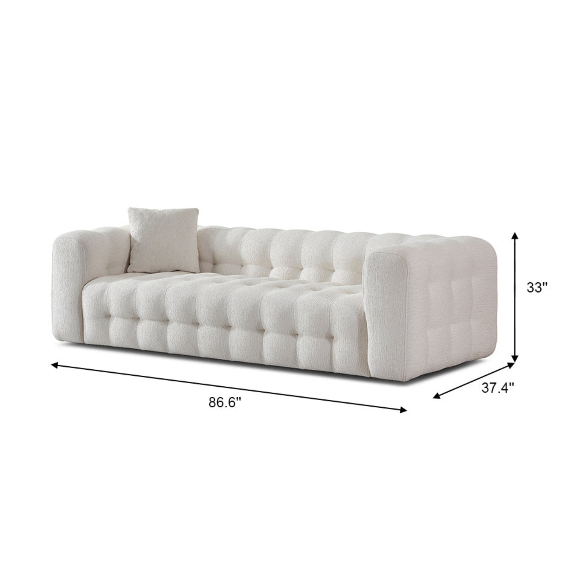 Eden Modern Tufted Chesterfield Boucle Fabric Sofa in Cream, Luxurious and Comfortable Living Room Furniture 33"H x 86.6"W x 37.4"D for Living Room