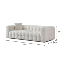 Eden Modern Tufted Chesterfield Boucle Fabric Sofa in Cream, Luxurious and Comfortable Living Room Furniture 33"H x 86.6"W x 37.4"D for Living Room