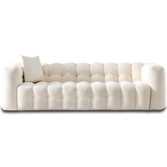 Eden Modern Tufted Chesterfield Boucle Fabric Sofa in Cream, Luxurious and Comfortable Living Room Furniture 33"H x 86.6"W x 37.4"D for Living Room