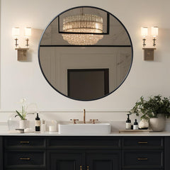 39 Inch Black Metal Framed Round Bathrrom Mirror for Wall.(W2203134993)