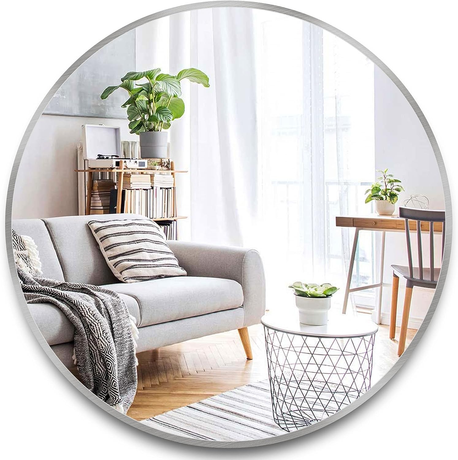 42 Inch Silver Metal Framed Round Bathrrom Mirror for Wall.(W2203P156440)
