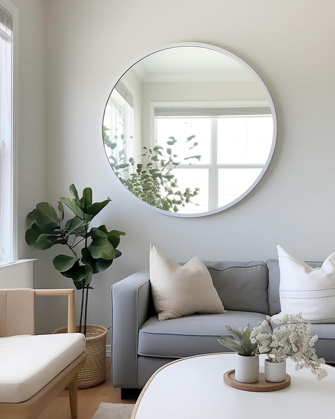 42 Inch Silver Metal Framed Round Bathrrom Mirror for Wall.(W2203P156440)