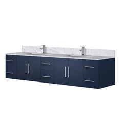 Navy Blue Double Bath Vanity 84 in. W x 22 in. D, Carrara Marble Top, and Faucet Set