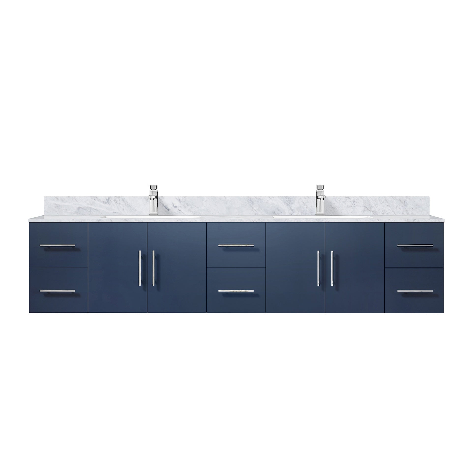 Navy Blue Double Bath Vanity 84 in. W x 22 in. D, Carrara Marble Top, and Faucet Set