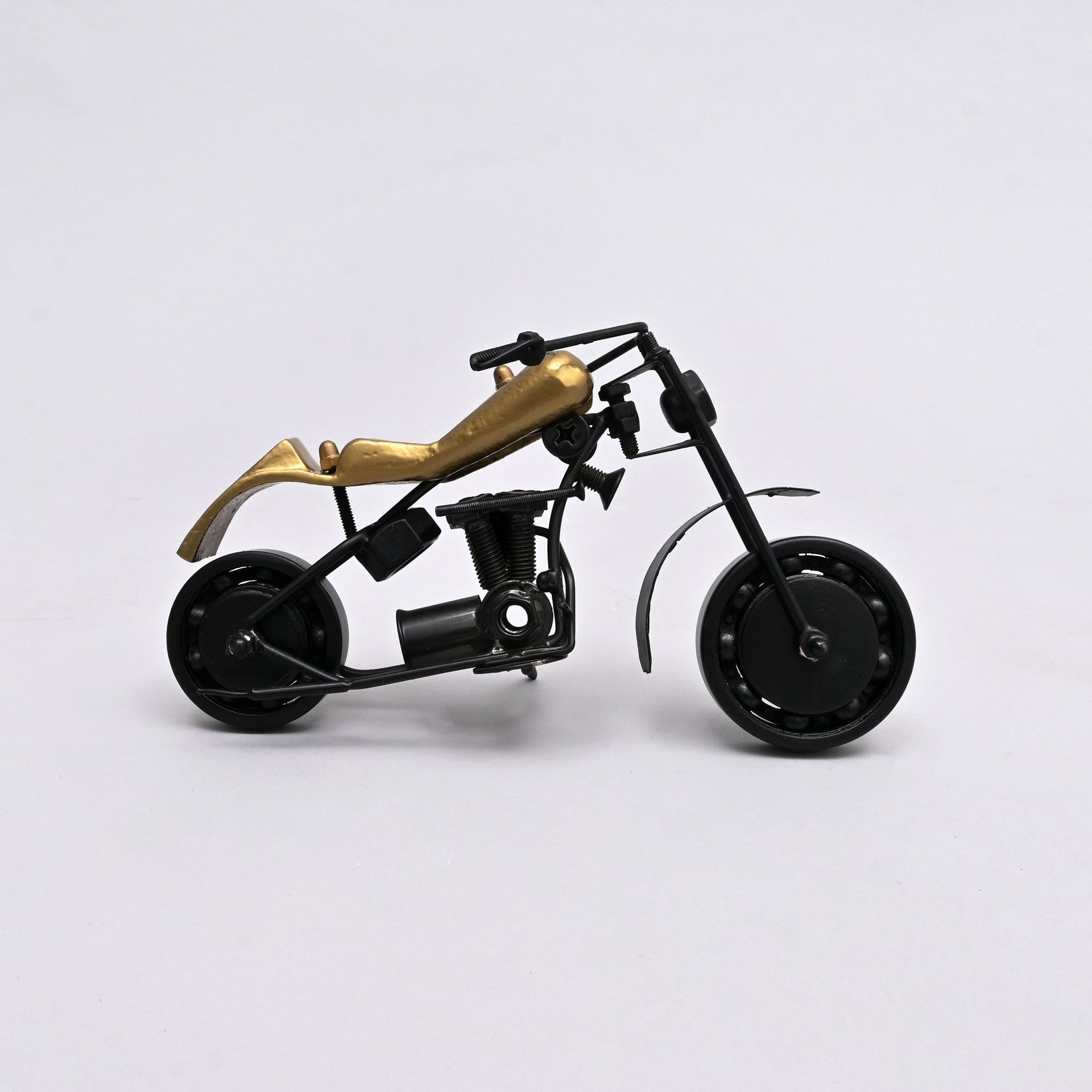 Classic Black Motorcycle Model Sculpture – 10.25x5.5x4.75" Decorative Table Accent