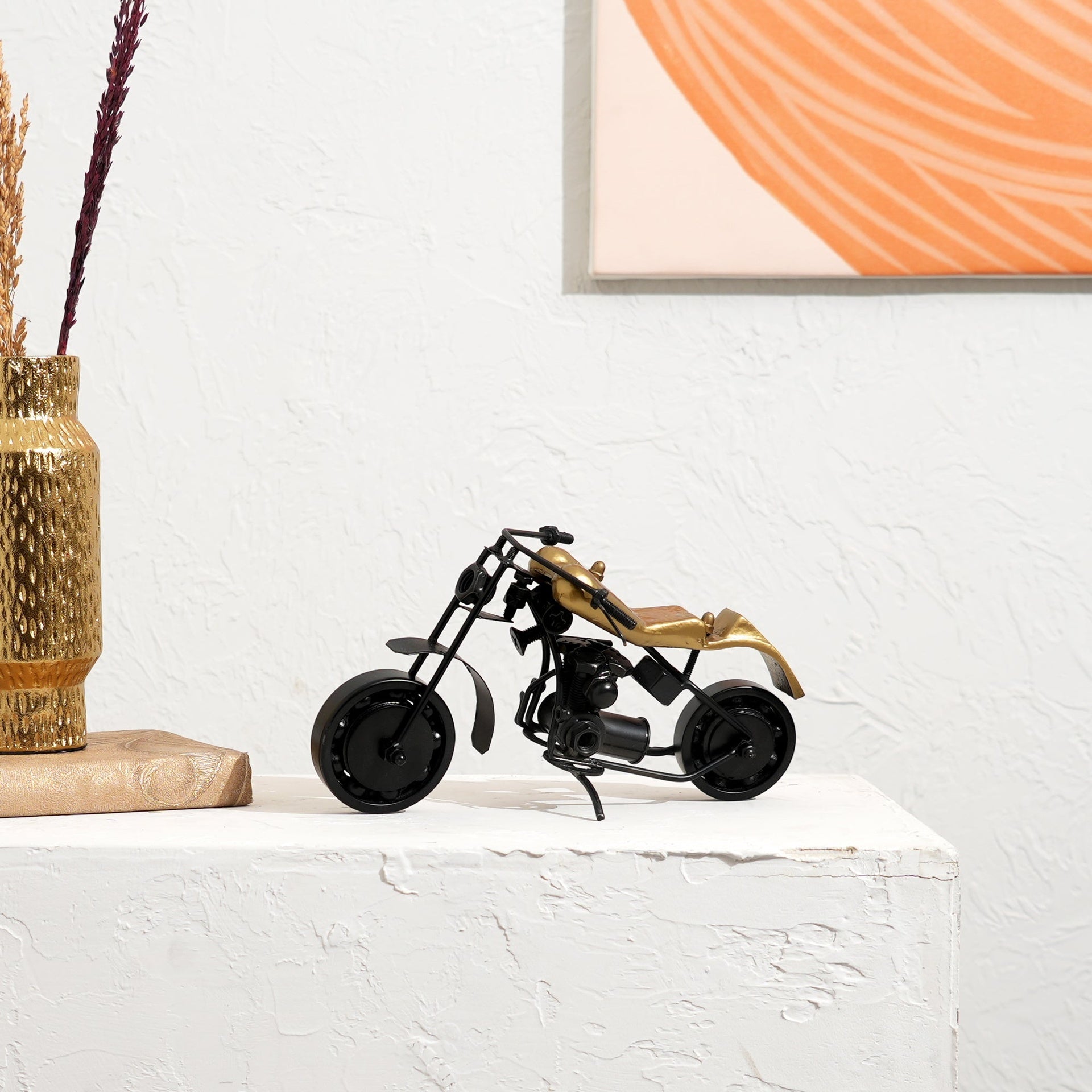 Classic Black Motorcycle Model Sculpture – 10.25x5.5x4.75" Decorative Table Accent