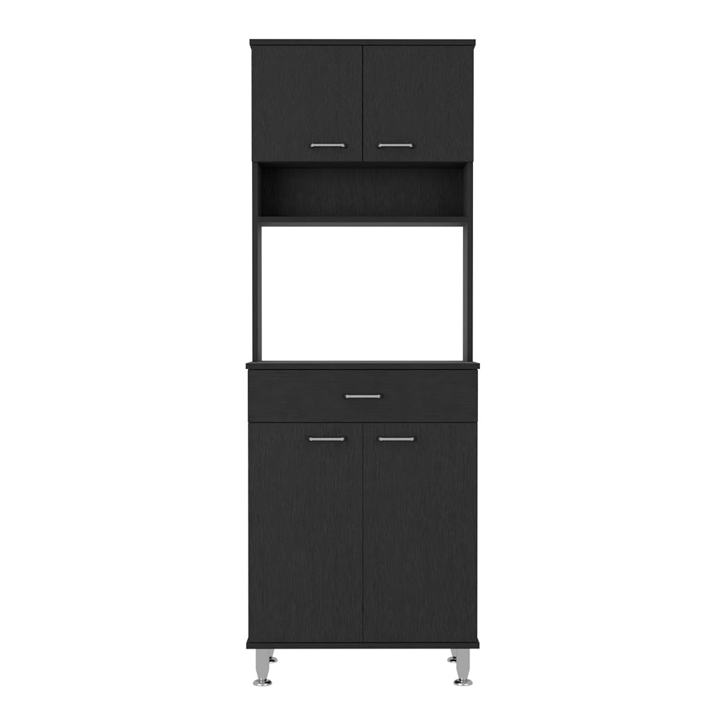 Della 60 Kitchen Pantry with Countertop, Closed & Open Storage -Black