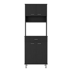 Della 60 Kitchen Pantry with Countertop, Closed & Open Storage -Black