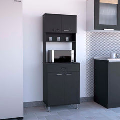 Della 60 Kitchen Pantry with Countertop, Closed & Open Storage -Black