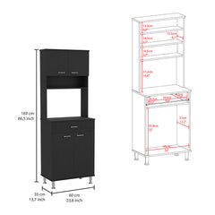 Della 60 Kitchen Pantry with Countertop, Closed & Open Storage -Black