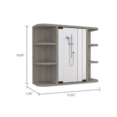 Milan Medicine Cabinet, Six External Shelves Mirror, Three Internal Shelves -Light Gray