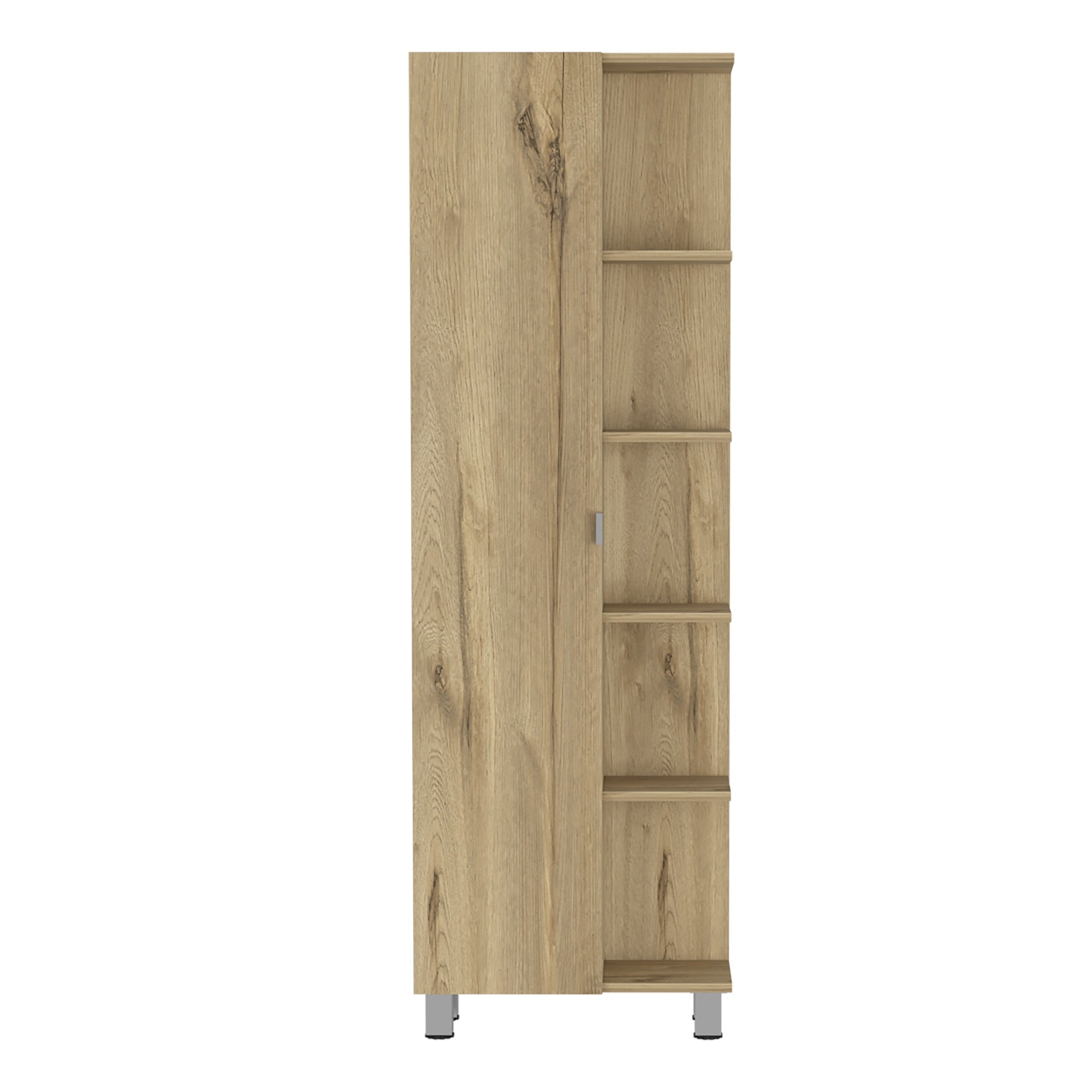 Urano Mirror Linen Cabinet, Four Interior  Shelves, Five External Shelves -Light Oak