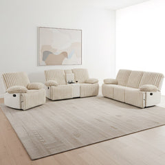 Manual Reclining Sofa 1+2+3 Seat Corduroy, Recliner Sofa with Hidden Cup Holders,Reclining Couch Set, Recliner Couch for Living Room Home Theater, Beige