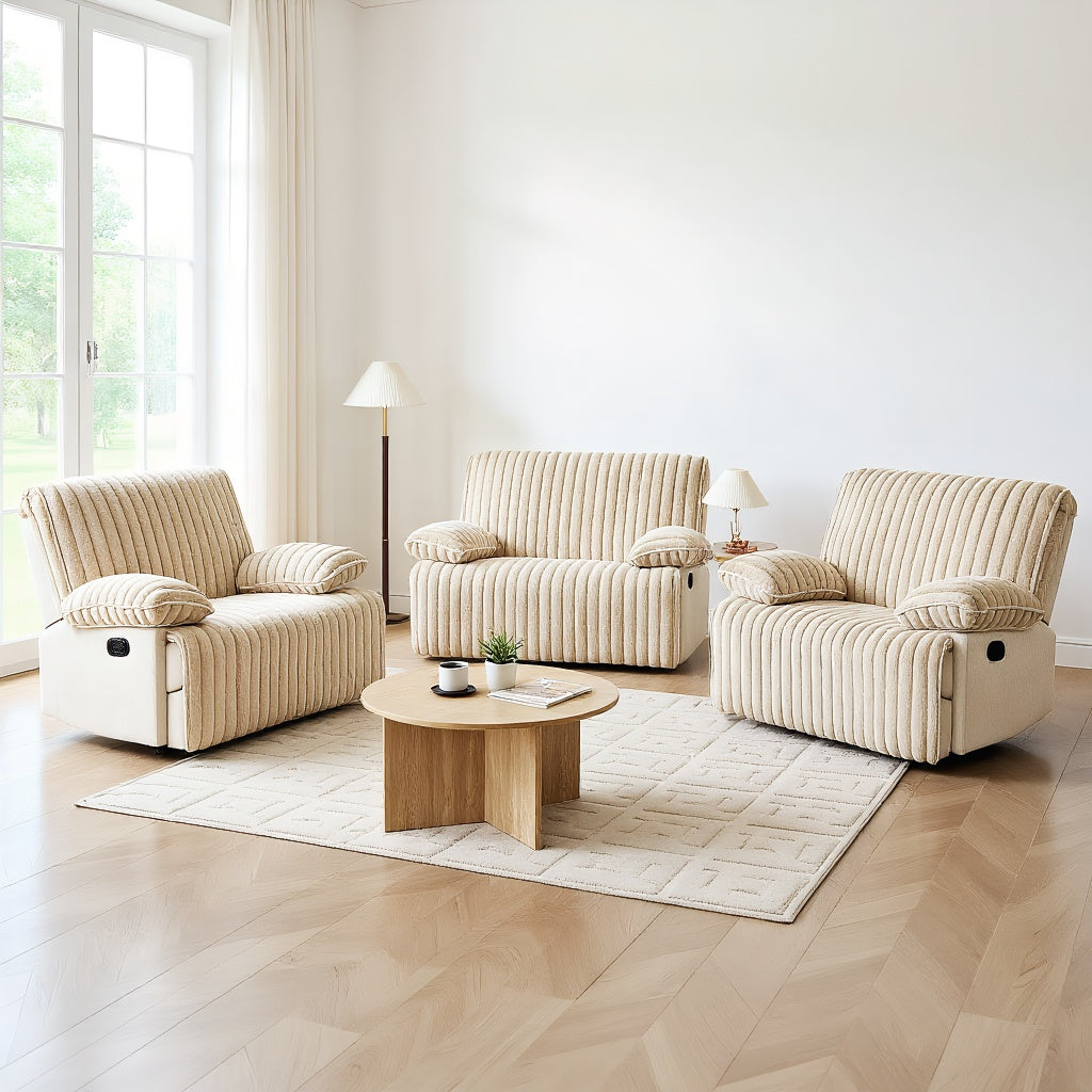 Manual Reclining Sofa 1+2+3 Seat Corduroy, Recliner Sofa with Hidden Cup Holders,Reclining Couch Set, Recliner Couch for Living Room Home Theater, Beige