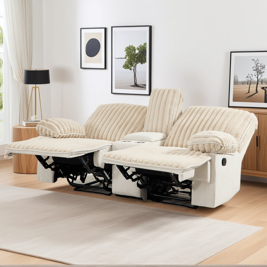 Manual Reclining Sofa 1+2+3 Seat Corduroy, Recliner Sofa with Hidden Cup Holders,Reclining Couch Set, Recliner Couch for Living Room Home Theater, Beige