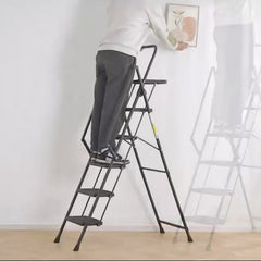 5-step ladder, foldable step stool with tool tray and wide non slip pedals, sturdy steel ladder, convenient handrails, lightweight portable steel step stool