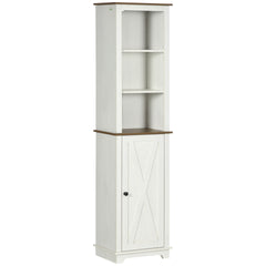kleankin Slim Bathroom Storage Cabinet with Triple Open Shelves, Wooden Freestanding Linen Tower with Door and Shelf Adjustability, White