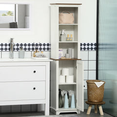 kleankin Slim Bathroom Storage Cabinet with Triple Open Shelves, Wooden Freestanding Linen Tower with Door and Shelf Adjustability, White