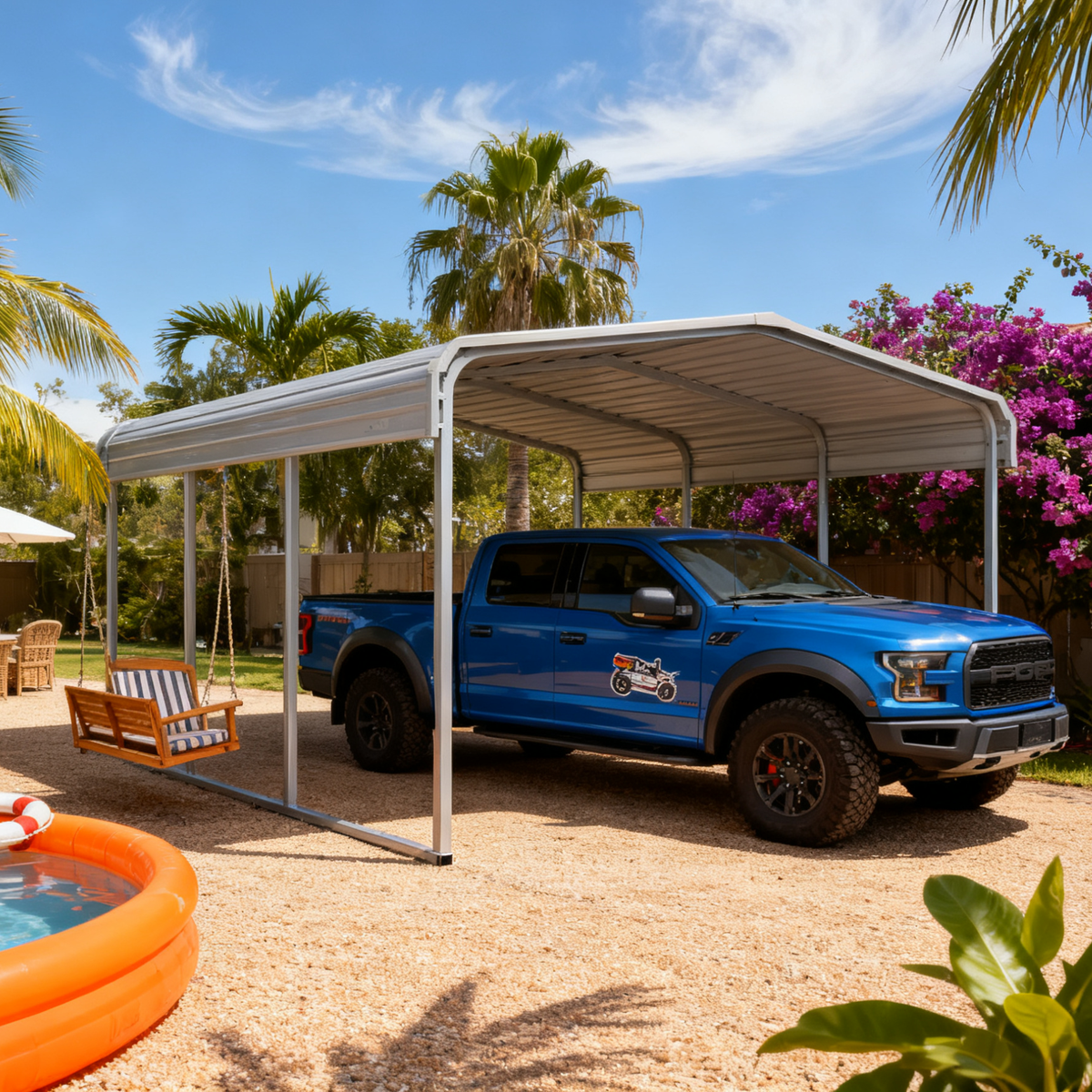 11FT x 20FT Metal Carport – Reinforced Steel Roof Shelter for Outdoor Parking
