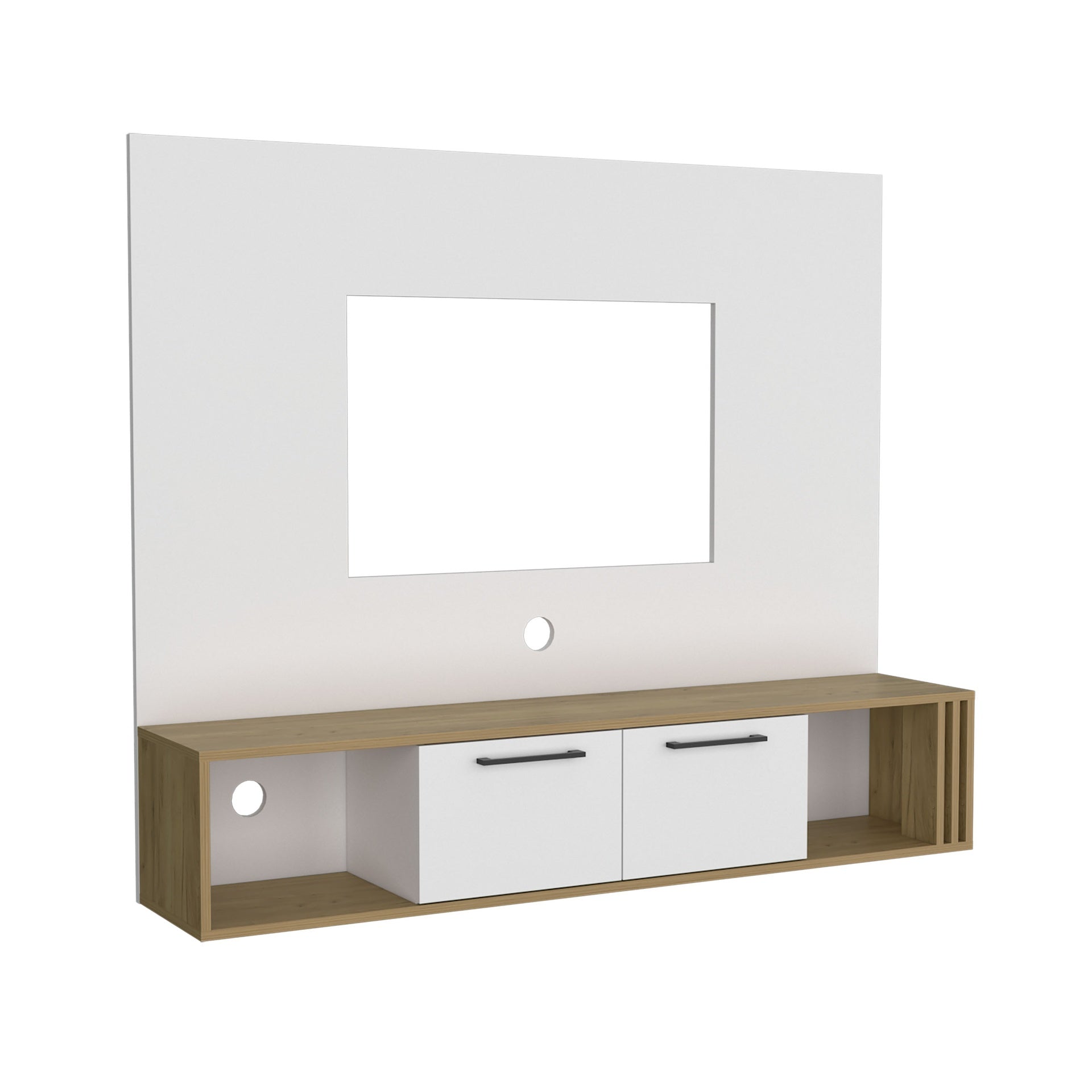 Vance 56" Wide Floating Entertainment Center with Two Cabinets , Four Shelves, Cable Management  Narual Oak - White