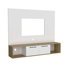 Vance 56" Wide Floating Entertainment Center with Two Cabinets , Four Shelves, Cable Management  Narual Oak - White