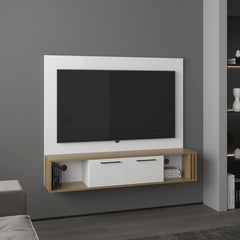 Vance 56" Wide Floating Entertainment Center with Two Cabinets , Four Shelves, Cable Management  Narual Oak - White