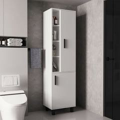 Stanton Tall Storage Cabinet With Two Doors And Three Open Shelves, White