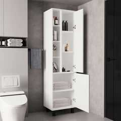 Stanton Tall Storage Cabinet With Two Doors And Three Open Shelves, White