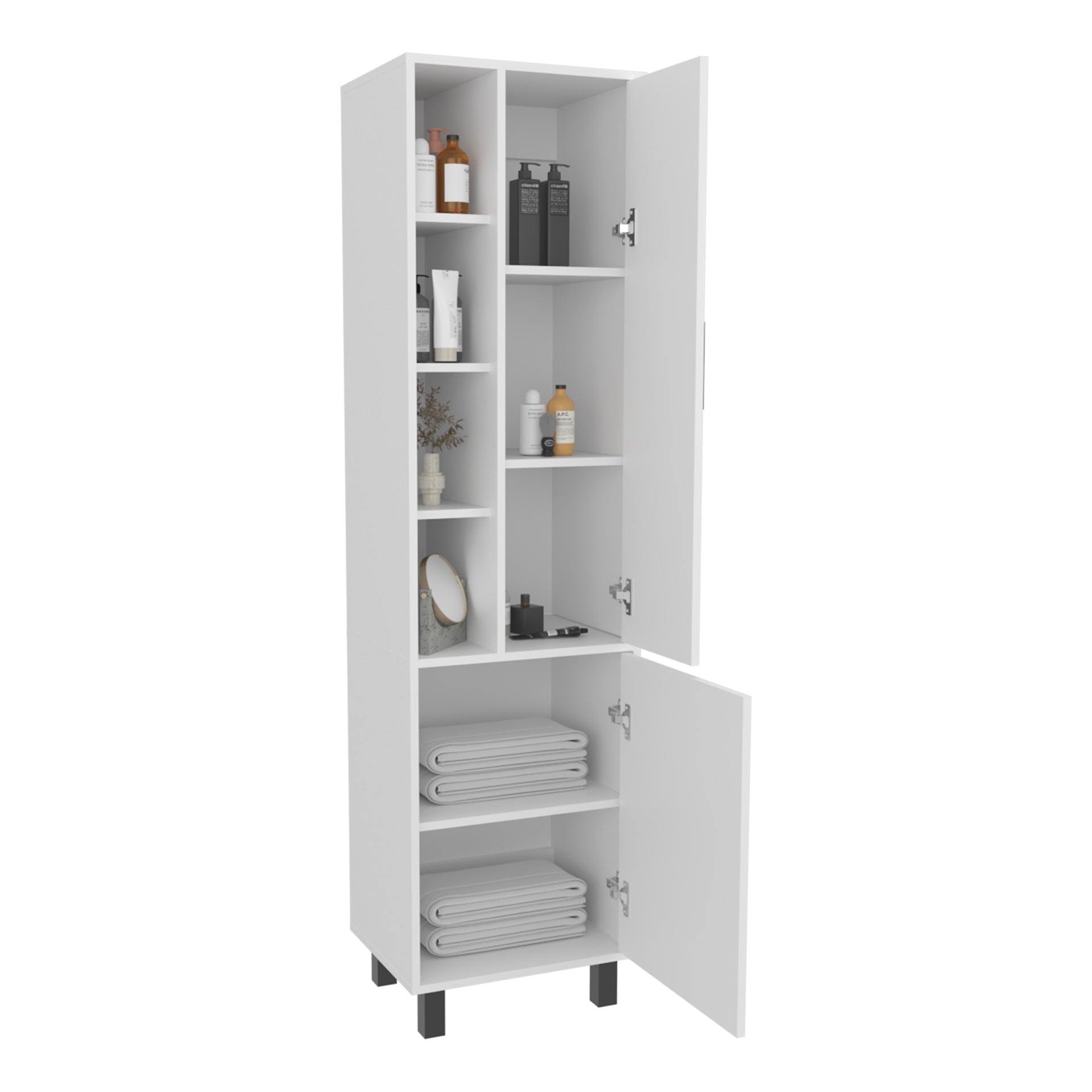 Stanton Tall Storage Cabinet With Two Doors And Three Open Shelves, White