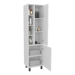 Stanton Tall Storage Cabinet With Two Doors And Three Open Shelves, White