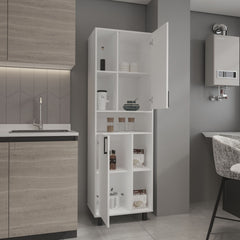 Bryce Pantry Cabinet With Two Doors And Multiple Storage Compartments, White