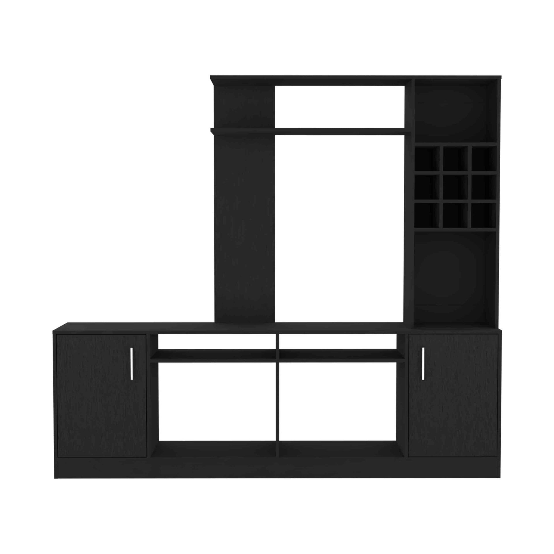 Kava Entertainment Center, Six External Shelves, Double Door Cabinet, Storage Spaces for TV´s up 37" -Black