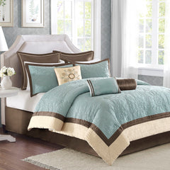 9 Piece Charmeuse Comforter Set Blue King