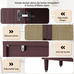 70" Rattan Buffet Cabinet with Storage, 4-Door Sideboard Buffet Cabinet with Adjustable Shelves for Kitchen, Living Room and Dining Room, Easy Assembly,Brown