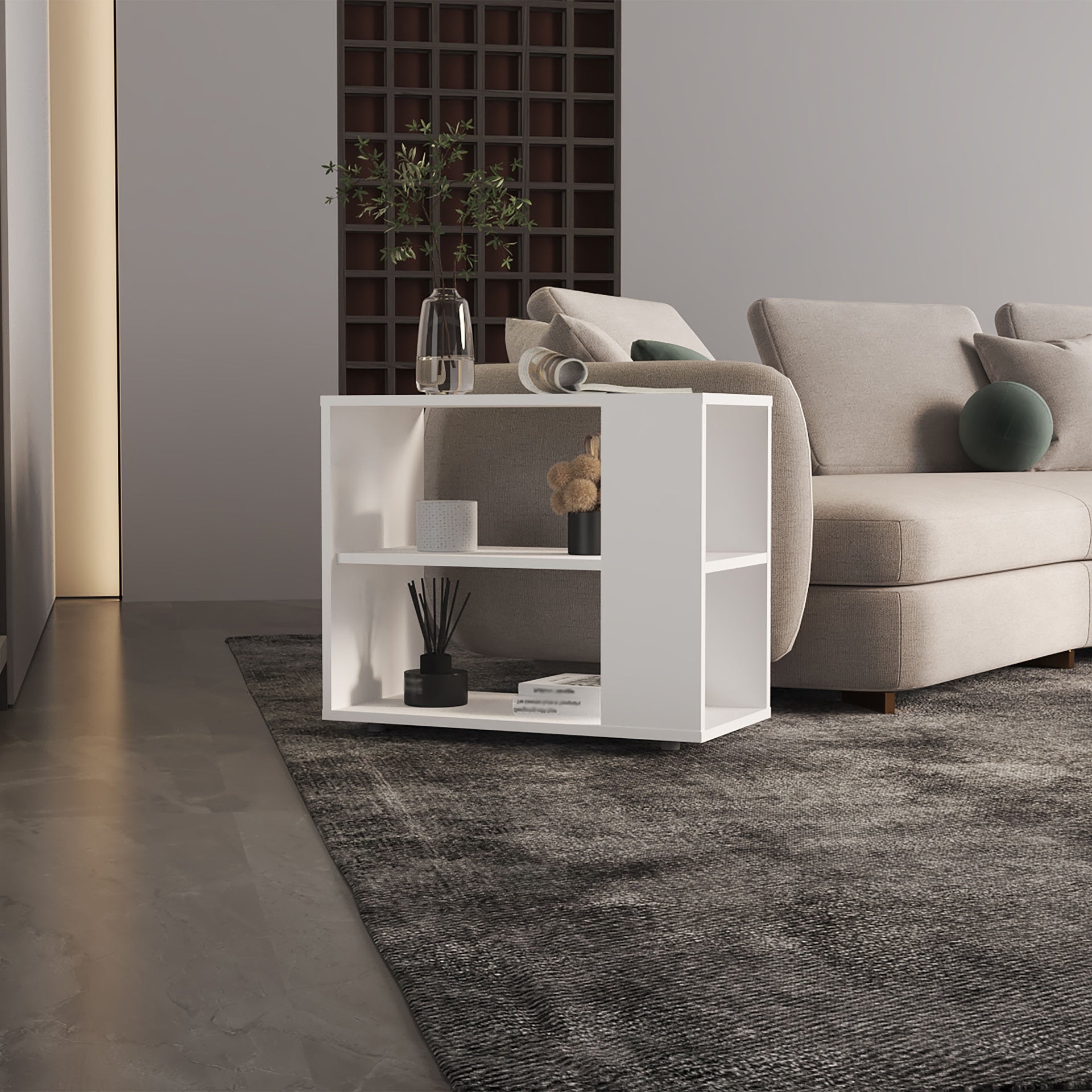 Garden 19,7" High Side Table , End Table, Sofa Table with Two Shelves White