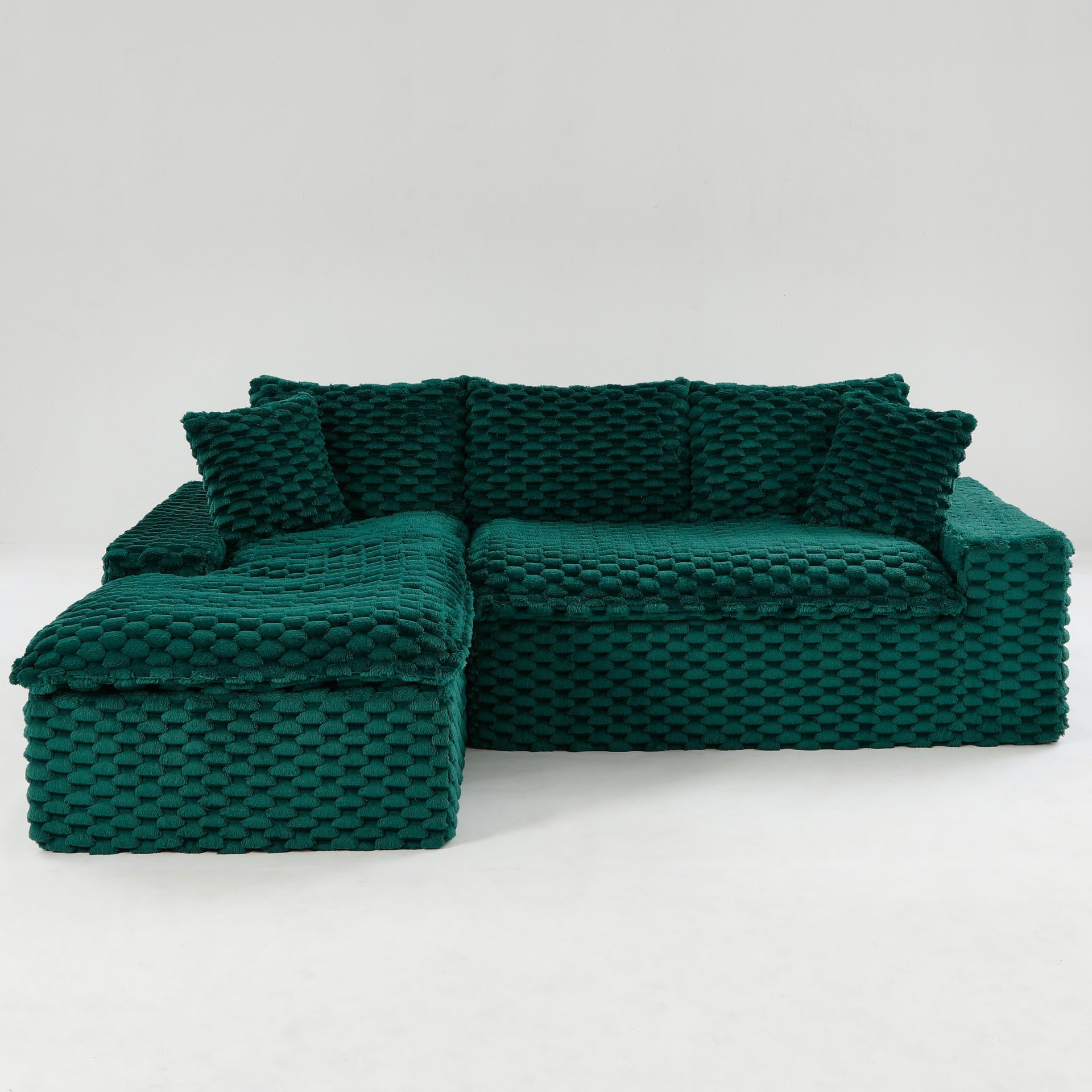 Green Turtle Velvet Versatile Sofa: Convertible Twin-Seat with Left Chaise Lounge (Left Sectional Chaise), Featuring Face-to-Face Seating, Switchable Between L-Shape and Straight Shape
