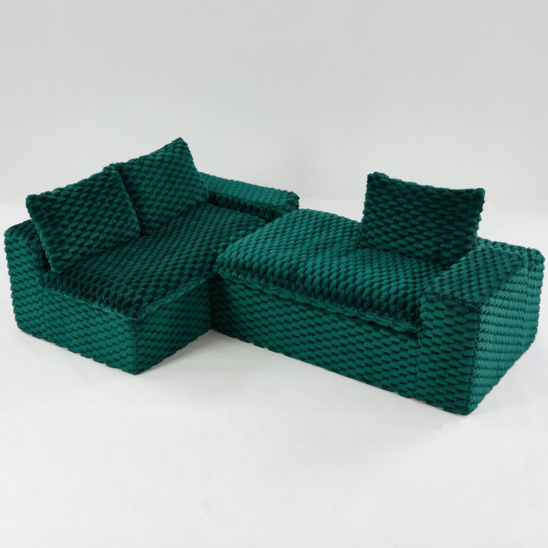 Green Turtle Velvet Versatile Sofa: Convertible Twin-Seat with Left Chaise Lounge (Left Sectional Chaise), Featuring Face-to-Face Seating, Switchable Between L-Shape and Straight Shape
