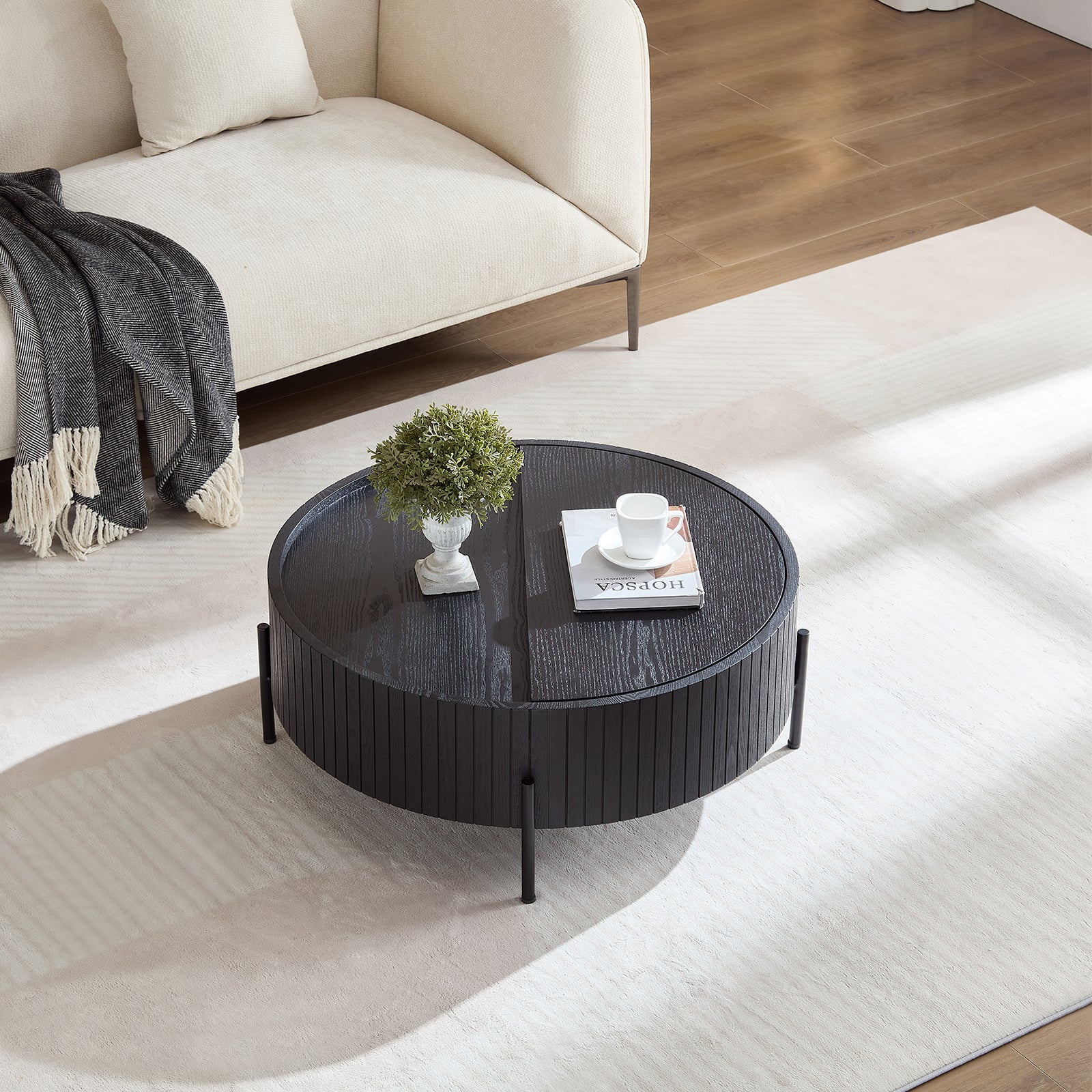 Round Coffee Table with Storage Modern Accent Tea Table for Bedroom Living Room Office Apartment