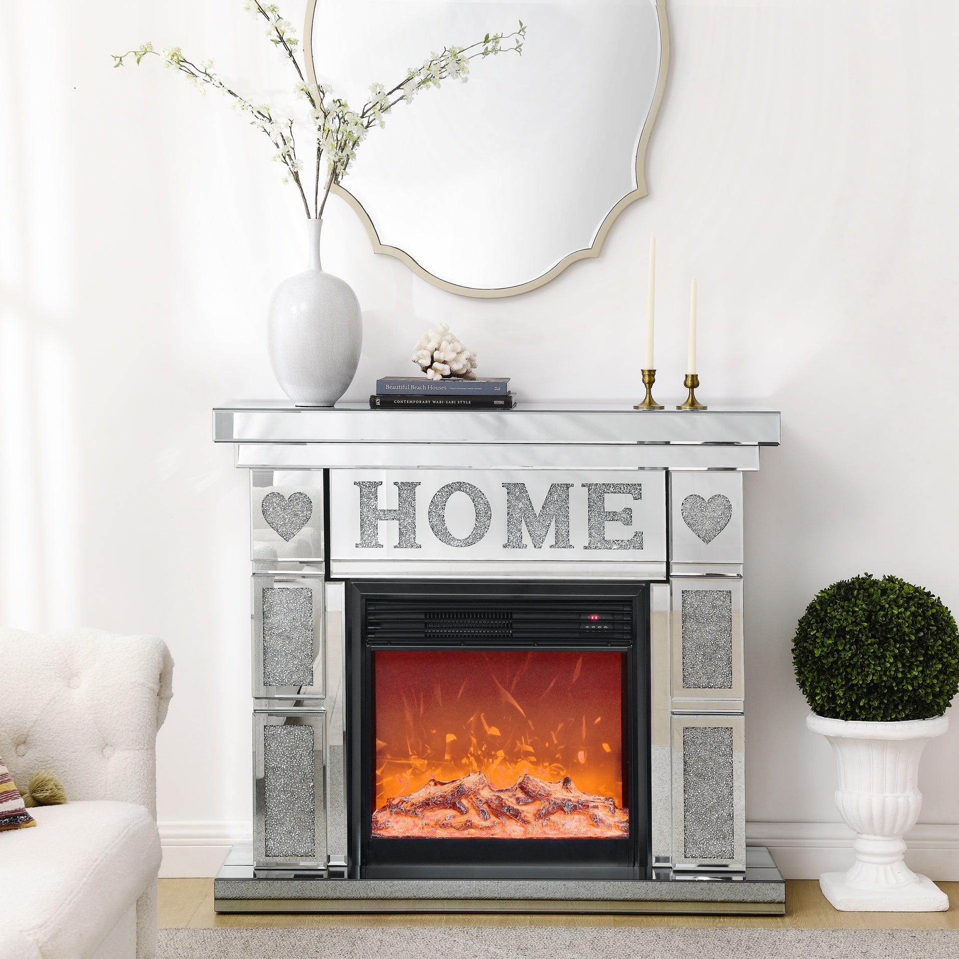W 46" X D 12.6 X H 41 " Acrylic diamond mirror fireplace cabinet, TV fireplace cabinet