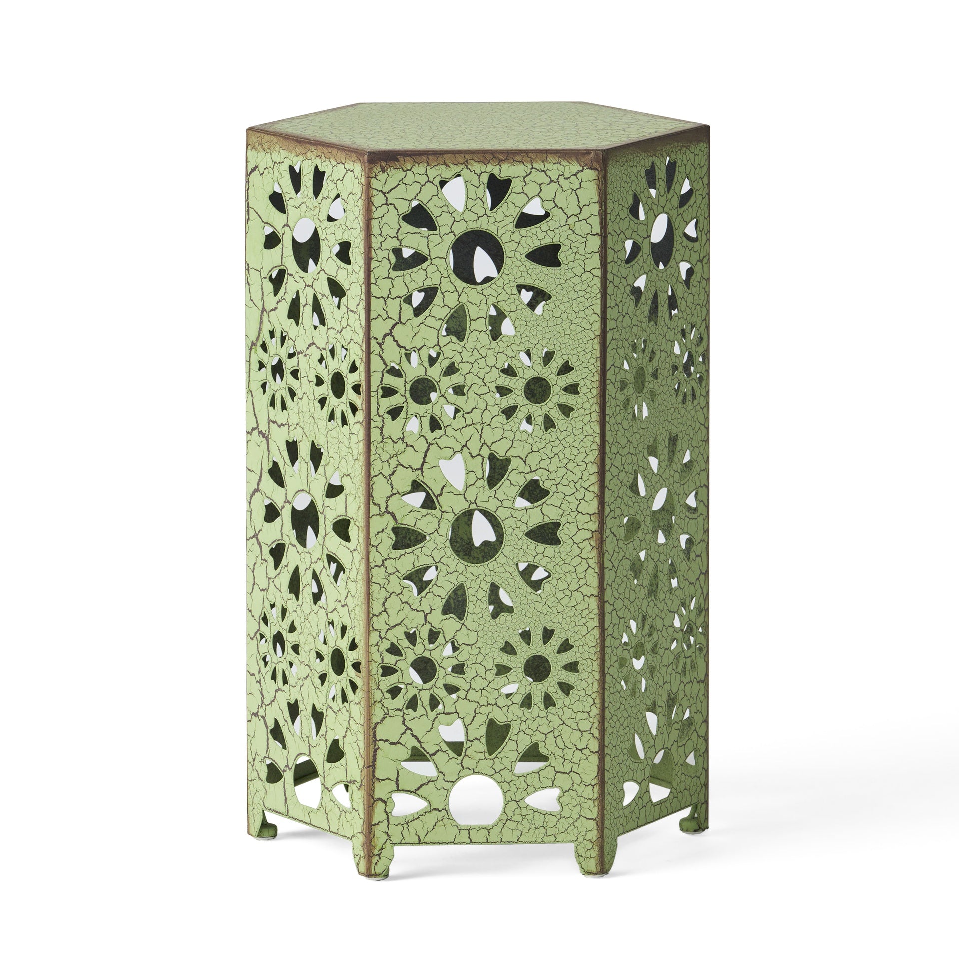 Galore 14" Side Table with Sunburst Cut Out Design, Green