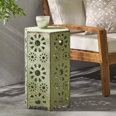 Galore 14" Side Table with Sunburst Cut Out Design, Green