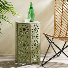 Galore 14" Side Table with Sunburst Cut Out Design, Green