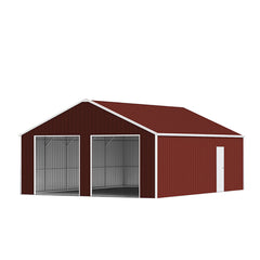 22FT x 23 FT Double Garage Steel Barn Shed – Red-Brown Heavy Duty Metal Garage Storage Shed - The customer must have unloading capabilities, such as a forklift or crane