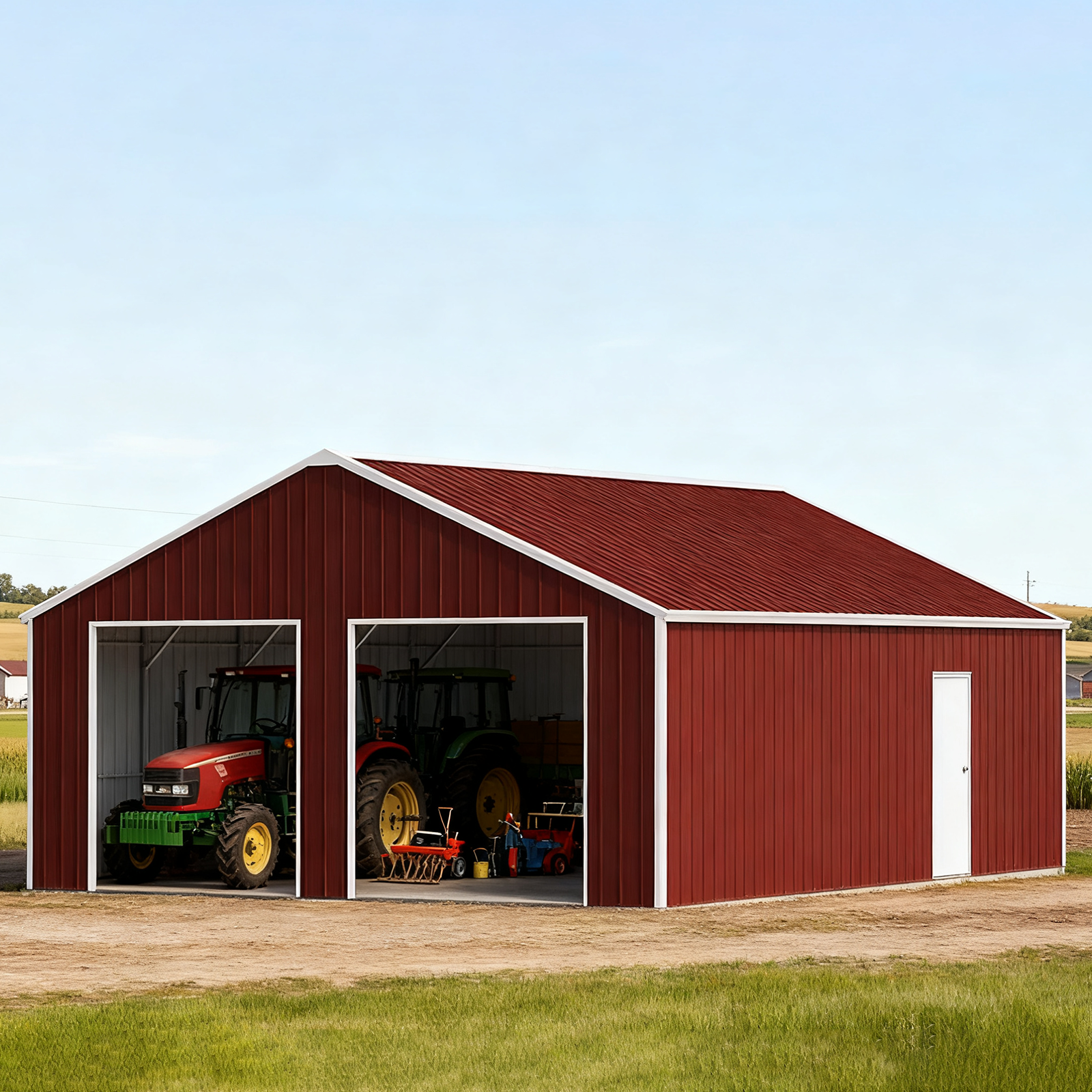 22FT x 23 FT Double Garage Steel Barn Shed – Red-Brown Heavy Duty Metal Garage Storage Shed - The customer must have unloading capabilities, such as a forklift or crane