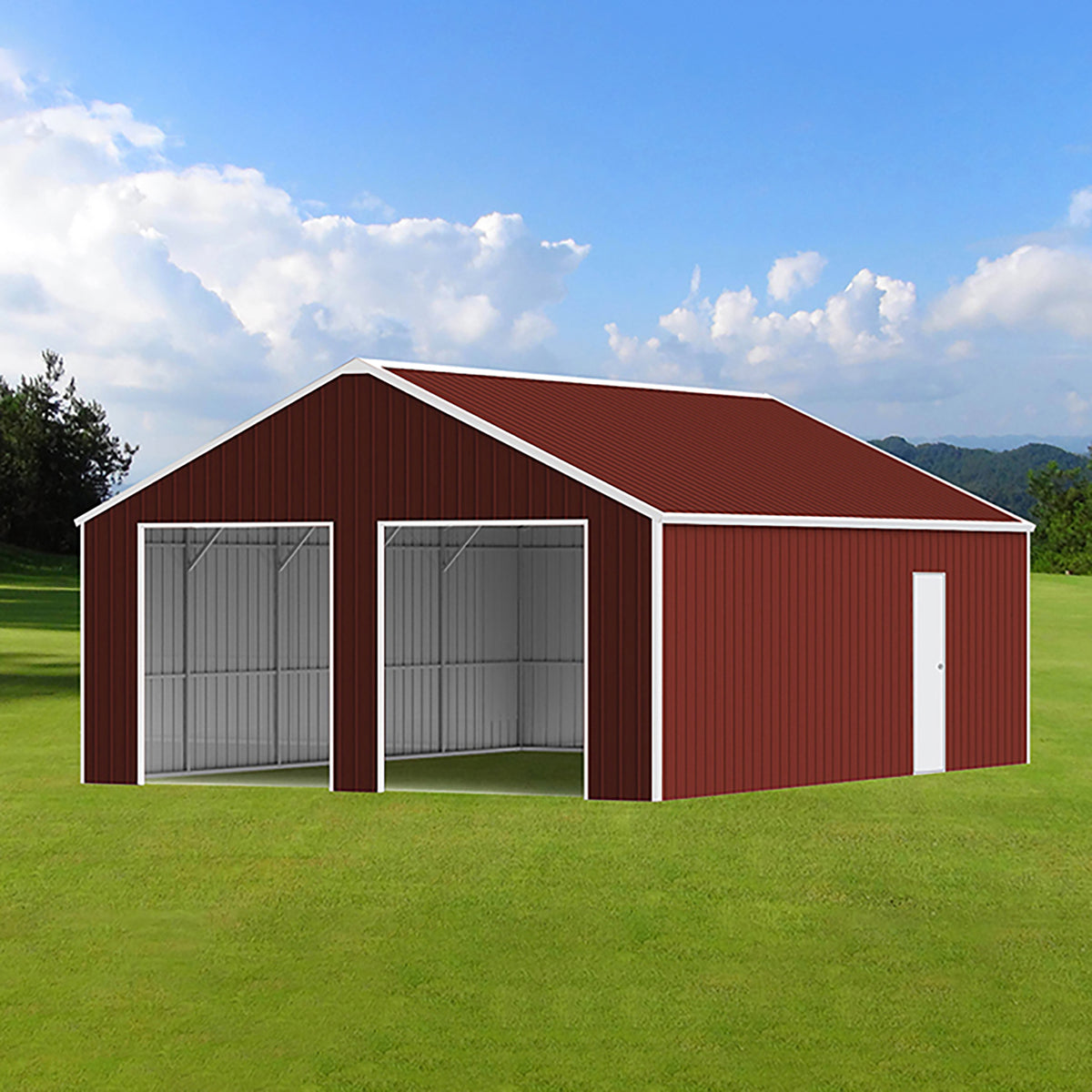 22FT x 23 FT Double Garage Steel Barn Shed – Red-Brown Heavy Duty Metal Garage Storage Shed - The customer must have unloading capabilities, such as a forklift or crane