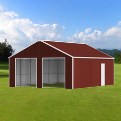 22FT x 23 FT Double Garage Steel Barn Shed – Red-Brown Heavy Duty Metal Garage Storage Shed - The customer must have unloading capabilities, such as a forklift or crane